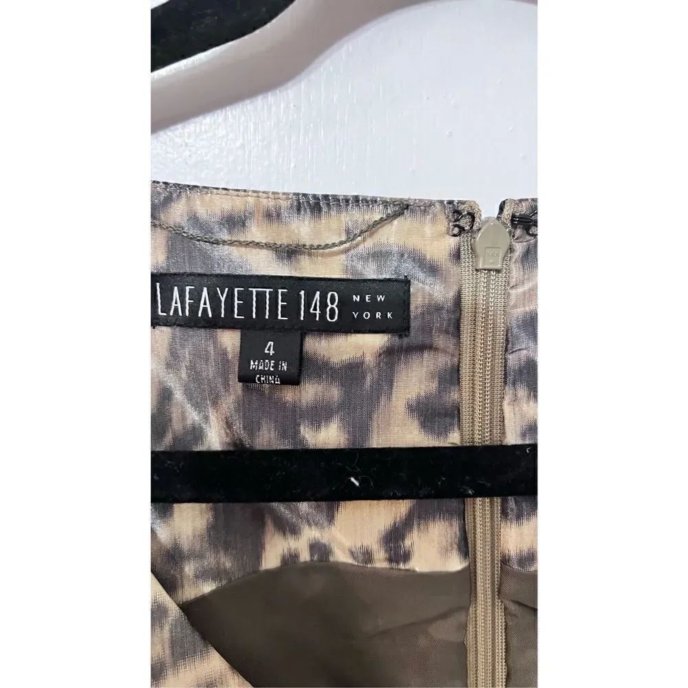 Lafayette 148 NEW YORK  V Neck Leopard PRINT Belted Dress SZ 4 - Picture 4 of 11